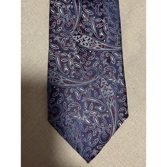 Canali Necktie Mens One Size Navy Silver Paisley 100% Silk Made in Italy 1934